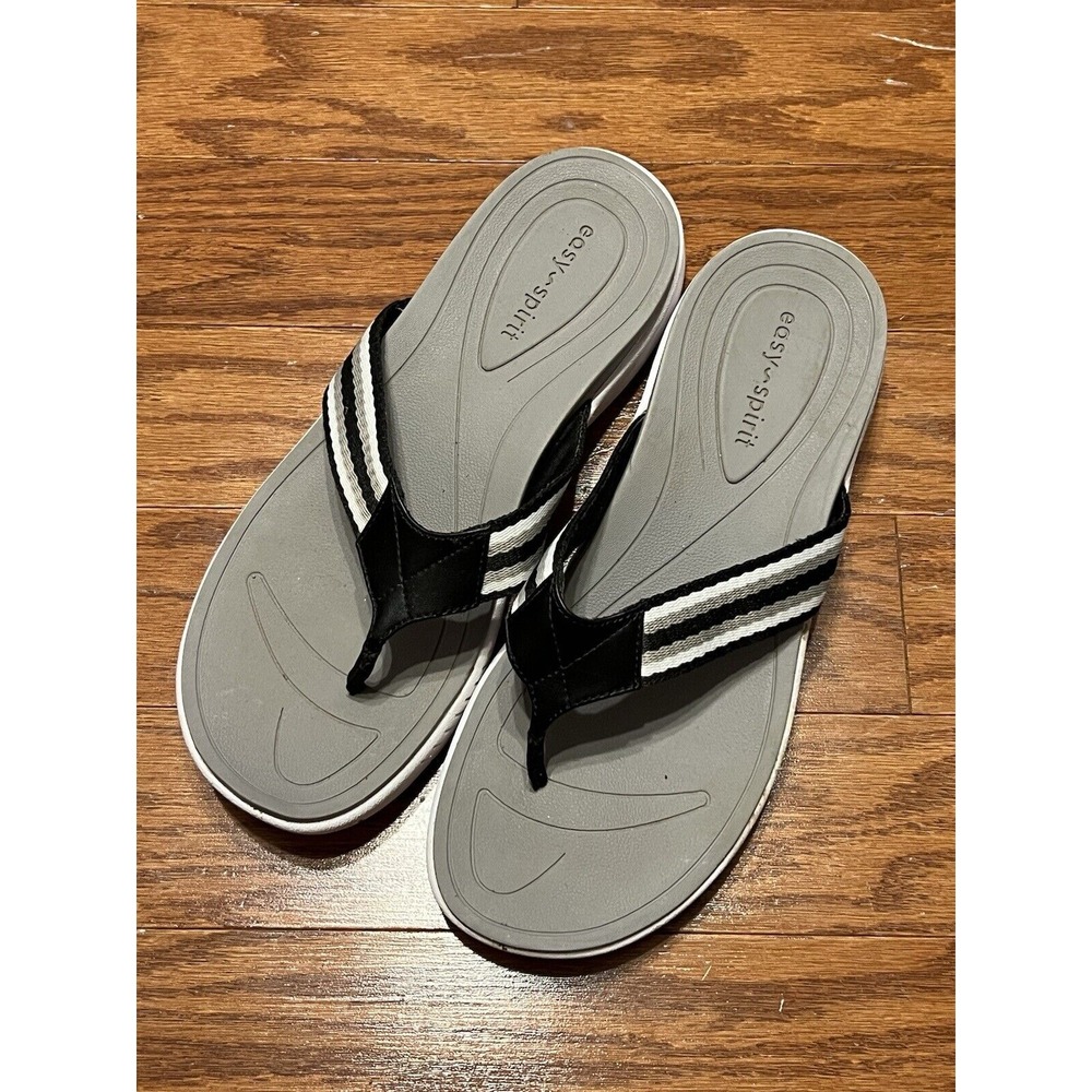 Women's Easy Spirit Flip Flops Serandi 2 Sz 10 Black White Gray Very‎ Good Cond!